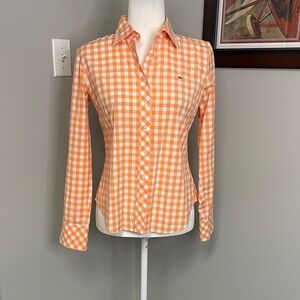 Vineyard Vines Orange/White Gingham Plaid Button Down Shirt small checked preppy